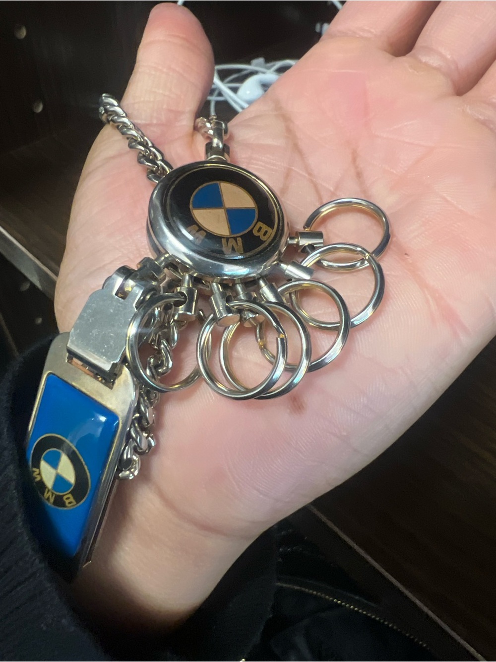 BMW Blue and Silver Multi-Ring Keychain with Emblem